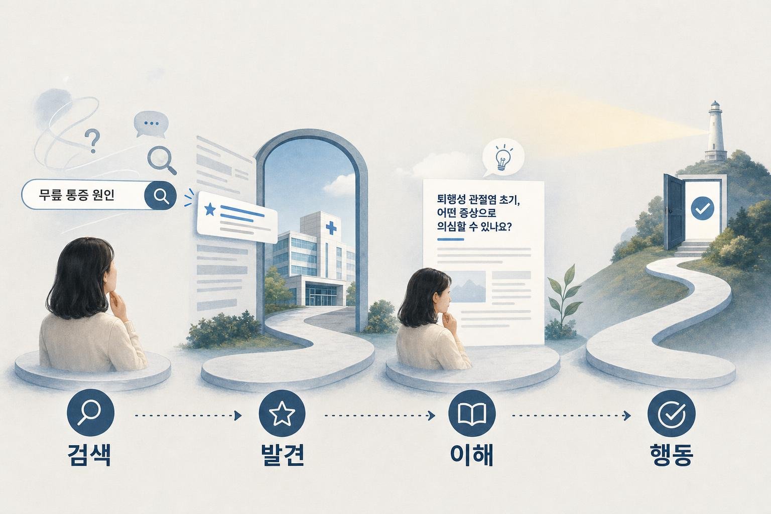 독자가 검색 엔진에서 병원 콘텐츠를 발견하고 이해하는 과정
