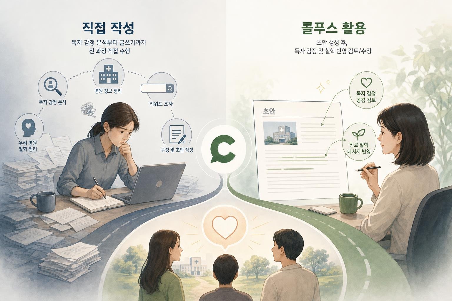 직접 작성과 콜푸스 활용 방식의 공감 콘텐츠 제작 과정 비교
